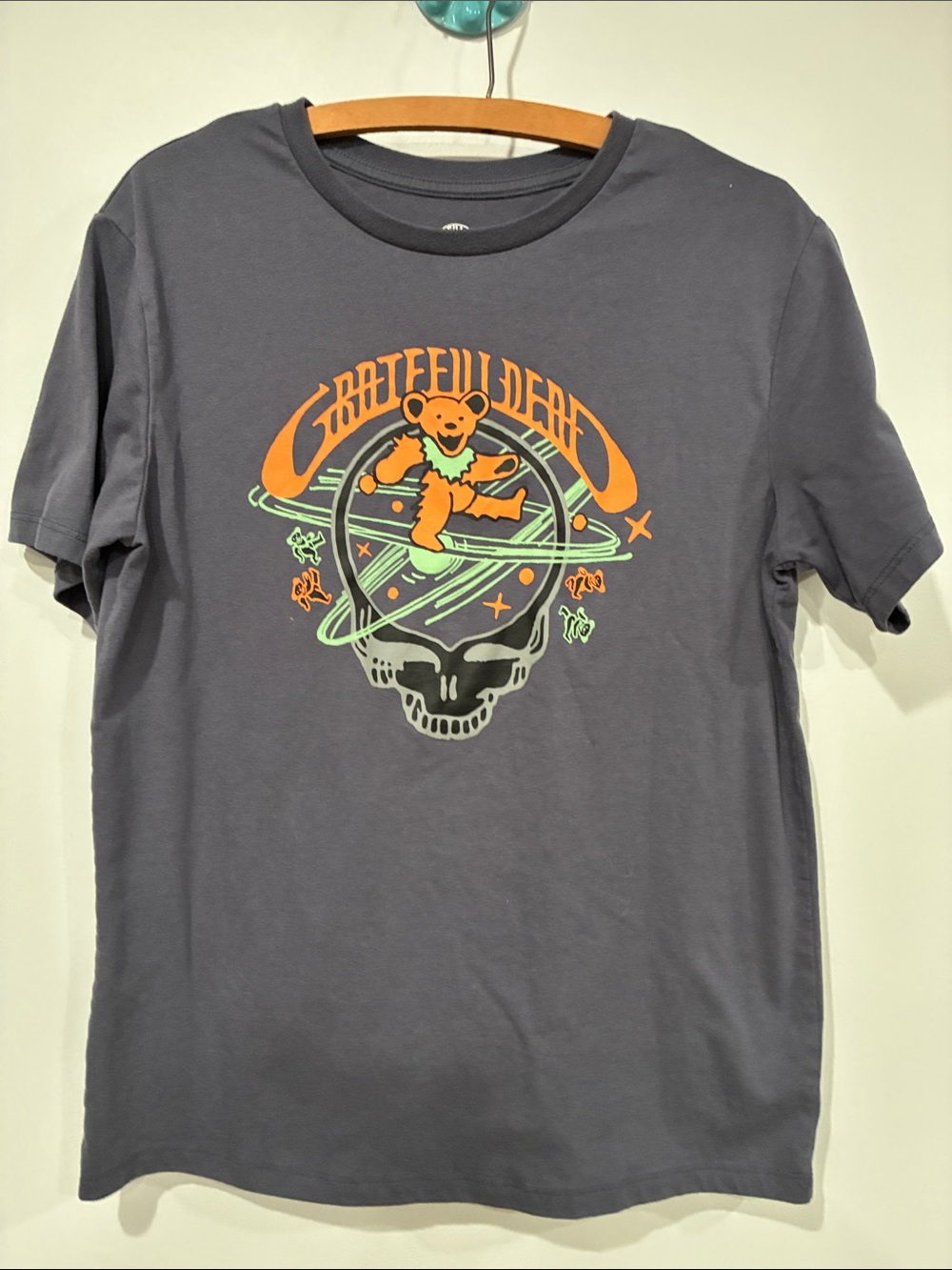 Grateful Dead Charcoal Tee with Neon Orange and Neon Green Print